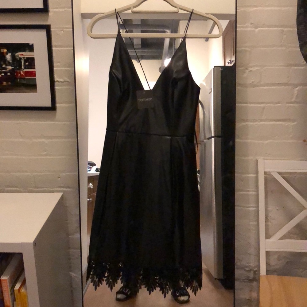 NWT TOPSHOP black leather dress- size 8 U.S
